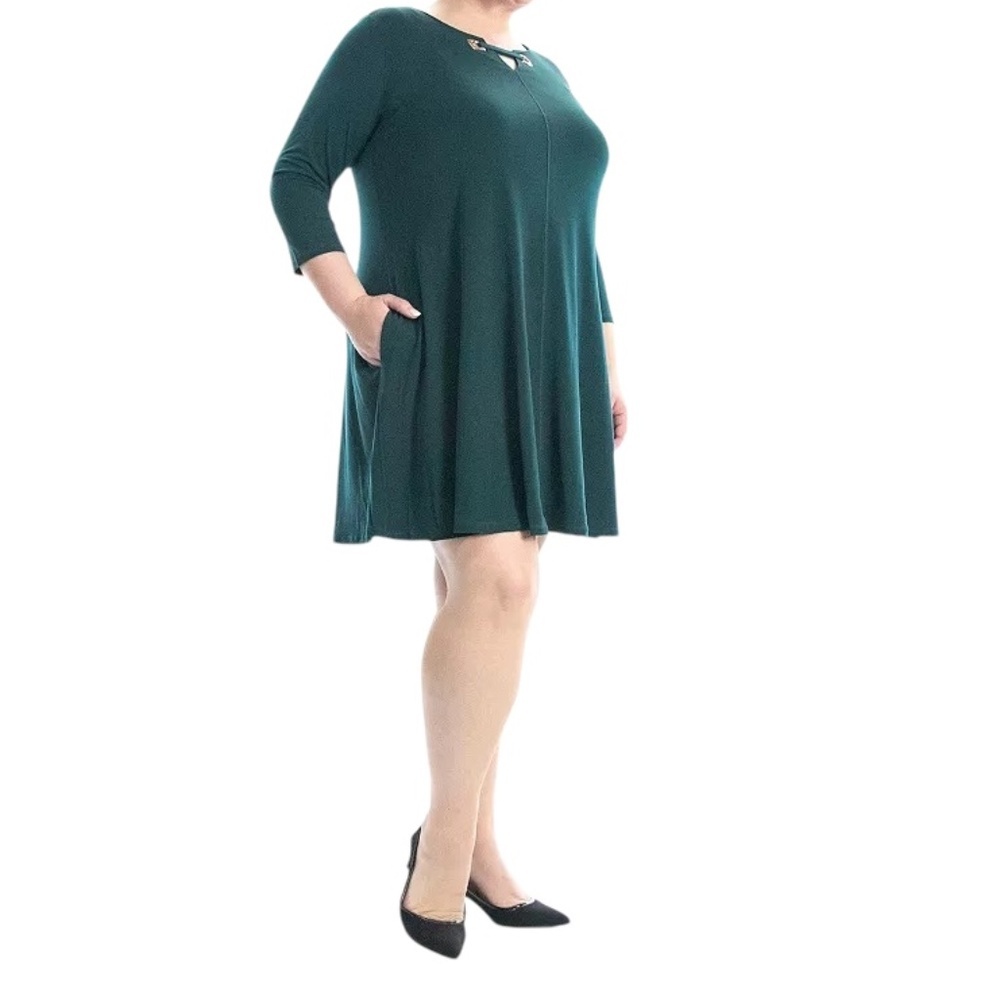 Nina Leonard Three-Quarter Sleeve Trapeze Women's Dress, Size 3X‎